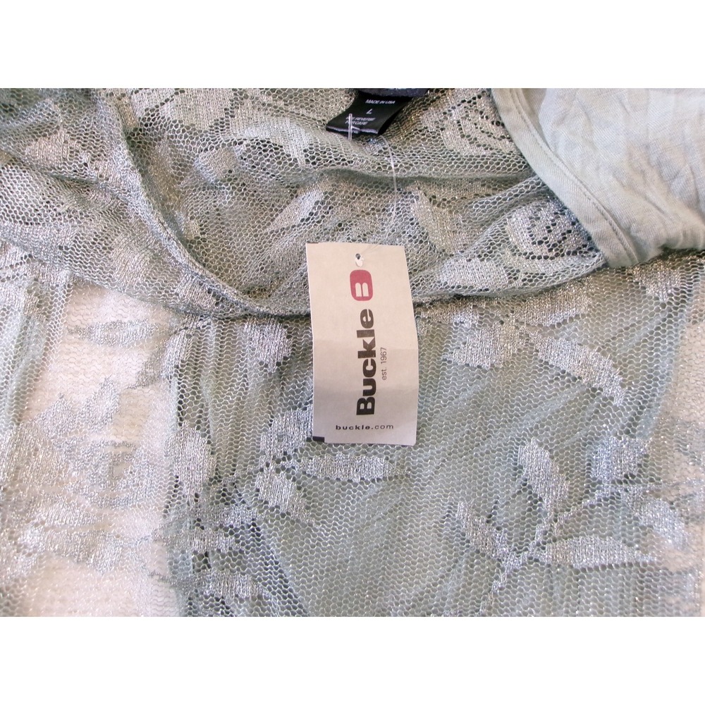 Daytrip Buckle Sage Green Floral Lace Sheer Metallic Twist Front Top Large NWT - Picture 6 of 7